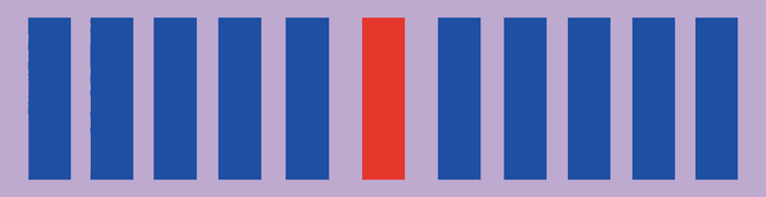 One distinct element stands out within a repeated field of identical elements.
